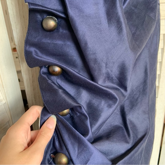 Double Zero Navy Blue Large Button Ruched Cocktail Party Mini Dress S - Picture 7 of 10